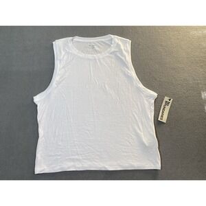 New! NoBo Women's XL(16/18) White Ribbed Crop Tank Top Athleisure Gym